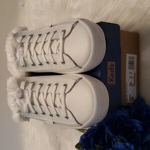 Keds White Faux Fur-Trim Sneakers